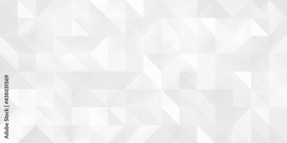 Poster Abstract geometric pattern background with large size triangles in white color. Low poly random tiles texture. Modern crystal design. 3D Rendering.