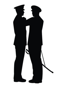 silhouette officers conferring, black uniforms clip art preview
