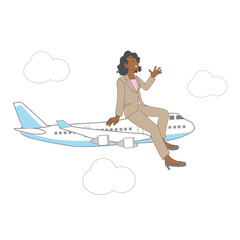 飛行機に乗った黒人ビジネスウーマン 