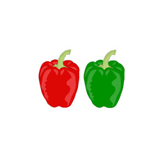 red bell pepper and green bell pepper isolated   | Vegetable illustration isolated on white