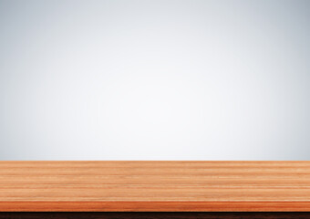 Empty brown wood table top on gray background