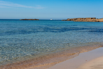 Fototapeta na wymiar Beautiful beach with transparent water on the Island of Formentera in Spain.