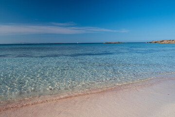 Fototapeta na wymiar Beautiful beach with transparent water on the Island of Formentera in Spain.