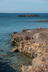Beautiful beach with transparent water on the Island of Formentera in Spain.