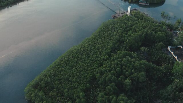 Cawit Bridge in Manito Albay, the Philippines. Aerial view revealing sea and mountains in the background