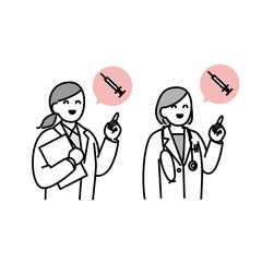 先生と看護師さんが注射の説明をするイラスト素材