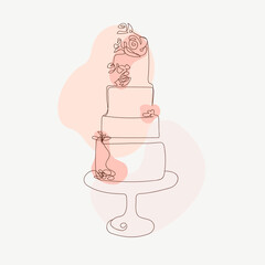 One line art illustration of a wedding cake with flowers
