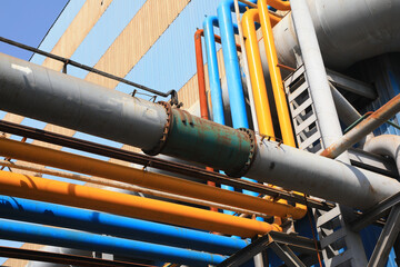 Color pipe in a factory, close up photo