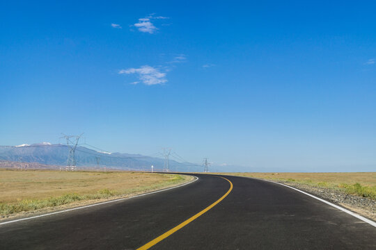 Gobi highway in Karamay, Xinjiang, China in summer