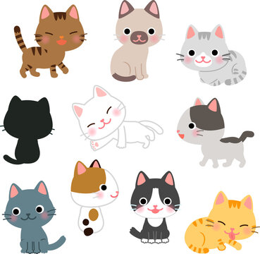 たくさんの猫のイラストセット