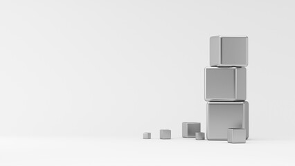 Horizontal banquet. Metal cubes on a white background. 3D rendering.