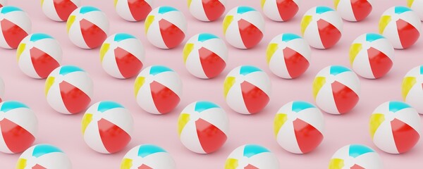 3d render of Abstract minimal beach ball seamless pattern on pastel background for web banner or mock up. Summer time season for vacation concept.