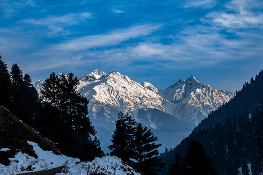 The winter scene in Aru Valley near Pahalgam, Kashmir, India.