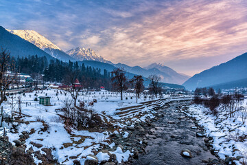 Beautiful view of Pahalgam during winter season