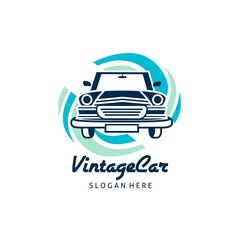 Classic auto car logo vector template front view. Car wash concept.