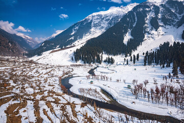 View of Betab Valley in winter season, near Pahalgam, Kashmir, India