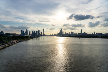 Fototapeta na wymiar Guangzhou Pazhou City Architecture Sunset Dusk Skyline