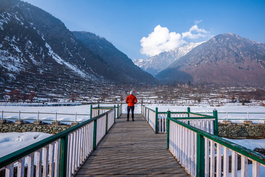 View of Betab Valley in winter season, near Pahalgam, Kashmir, India