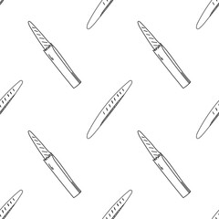 Seamless pattern vector illustration of French baguette, long loaf of bread. Good for backgrounds, textile design, wallpaper, wrapping paper. bake concept. Cartoon doodle style black white colors.