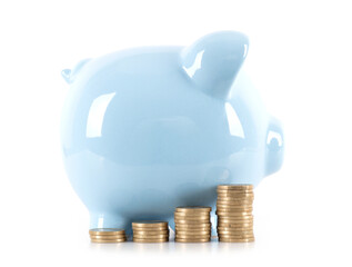 Coins and piggy bank