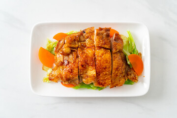 teppanyaki chicken steak with cabbage and carrot