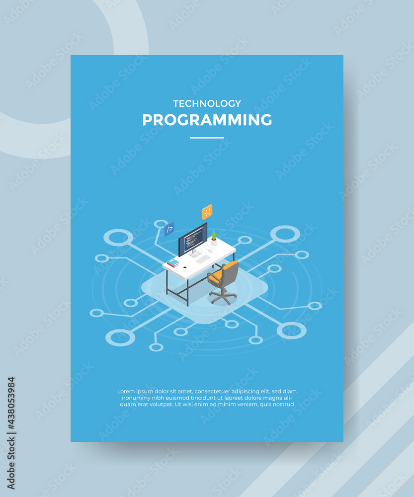 Wall mural programming concept for template banner and flyer with isometric style