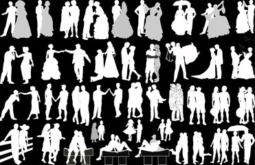 white large set of couples isolated on black