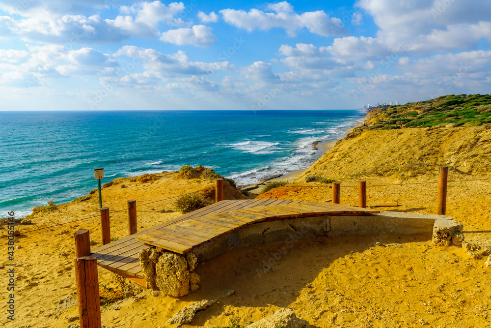 Wall mural cliffs and the mediterranean sea coast, in hof hasharon national