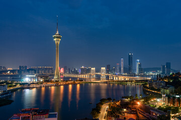 China Macau city scenery night view, Macau Tower