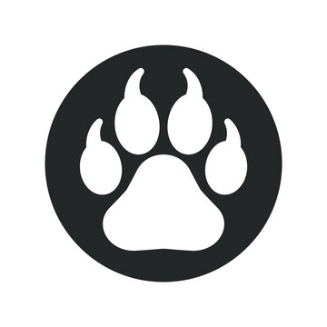 Animal paw print with claws vector icon. Wildlife or petshop store and vet logo. Dog or cat footprint trail sign. Pet foot shape mark symbol. Silhouette isolated on white background