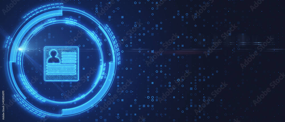 Aufkleber Abstract glowing digital profile on blue background with binary code and mockup space. ID and digital transformation concept. 3D Rendering.
