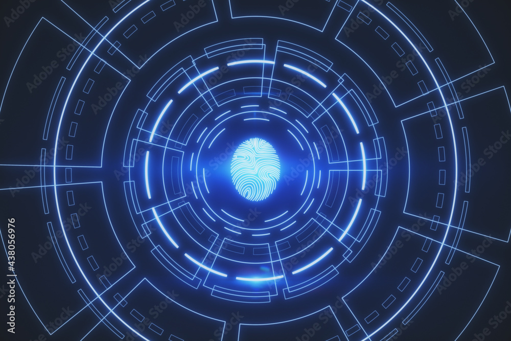 Aufkleber creative glowing fingerprint id interface on dark background. 3d rendering,