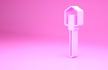 Pink Shovel icon isolated on pink background. Gardening tool. Tool for horticulture, agriculture, farming. Minimalism concept. 3d illustration 3D render