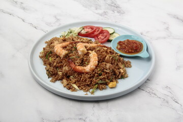 Freshly cooked Indonesion food called Shrimp Goreng
