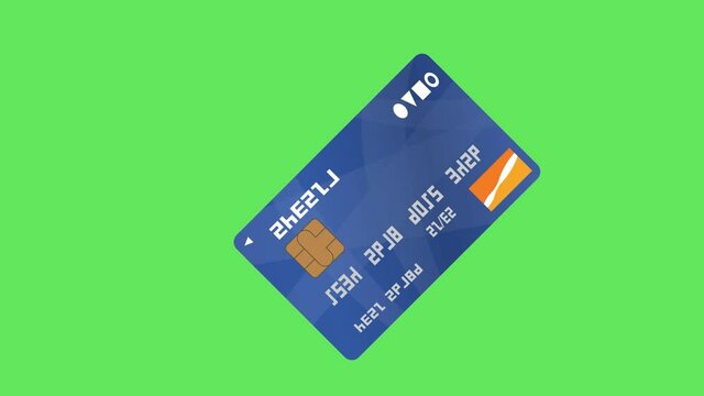 回転するクレジットカード　ブルー　グリーンバック　ループ　4K