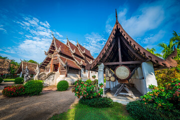 Old temple(Wat Ton Kwen) on blue sky with cloud in Chaing Mai, Thailand