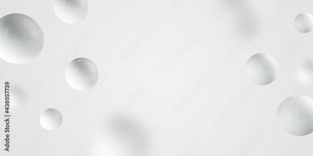 Poster Abstract blurry white background with 3d rendering bubbles and mock up space.