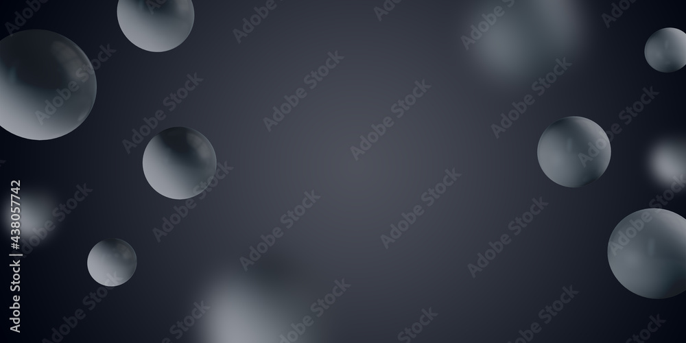 Fototapete abstract blurry black background with 3d rendering bubbles and mock up space.