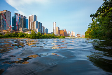 Austin, Texas downtown skyline. Austin morning pink colorful city.