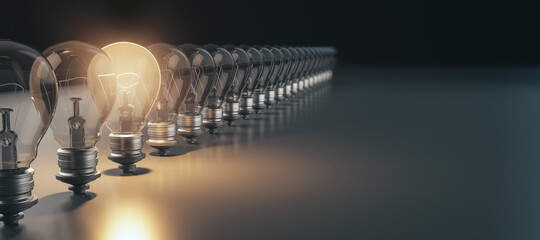 Creative 3d rendering light bulb background with mockup space. Idea concept.