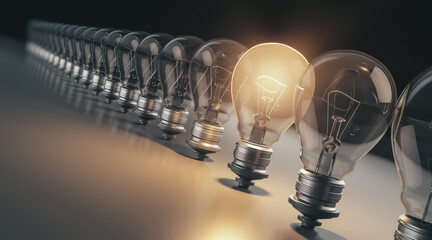 Creative 3d rendering light bulb backdrop. Idea concept.