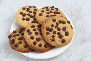 Freshly baked chocolate chip cookies