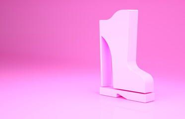 Pink Waterproof rubber boot icon isolated on pink background. Gumboots for rainy weather, fishing, gardening. Minimalism concept. 3d illustration 3D render