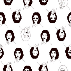 Abstract seamless pattern with silhouette of black-haired girl