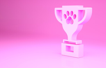 Pink Pet award symbol icon isolated on pink background. Medal with dog footprint as pets exhibition winner concept. Minimalism concept. 3d illustration 3D render