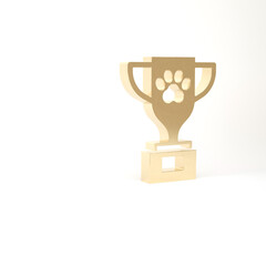 Gold Pet award symbol icon isolated on white background. Medal with dog footprint as pets exhibition winner concept. 3d illustration 3D render
