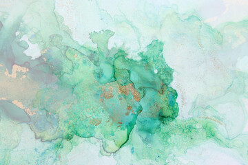 Fototapeta na wymiar art photography of abstract fluid painting with alcohol ink, green colors
