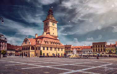 Vintage City Square Brasov Transylvania in Summer Sunshine