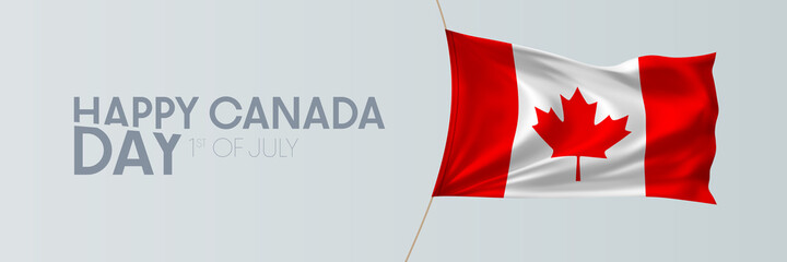 Canada day vector banner, greeting card. Canadian wavy flag in 1st of July