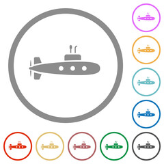 Submarine flat icons with outlines